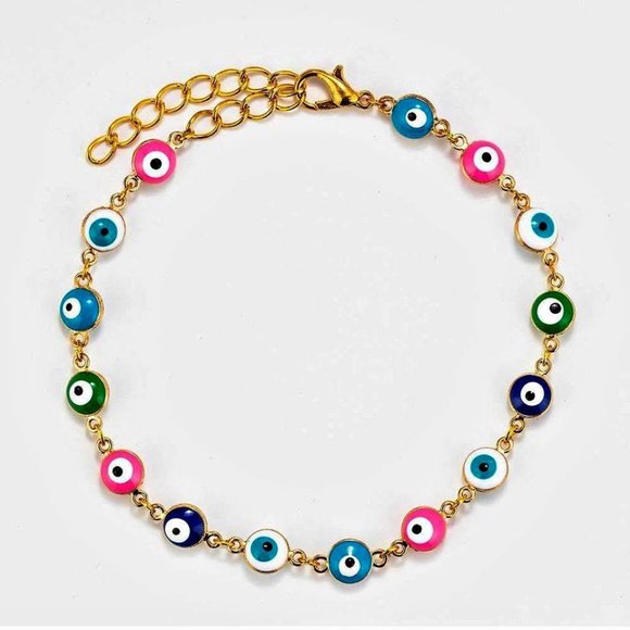 Adjustable Colorful Beaded Bracelet Anklet Oil Dripping Evil Eyes Beads Bracelet - Picture 1 of 1